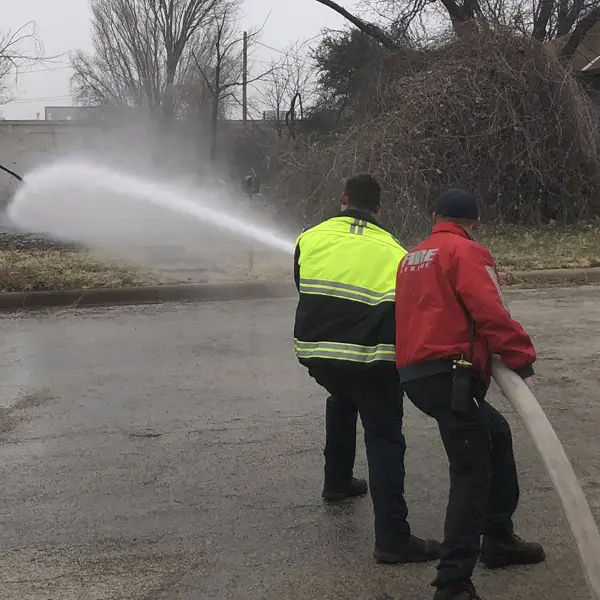 spraying hose at Kuriyama Fire hose demo