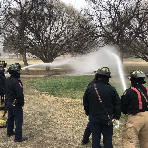 spraying hose at Kuriyama Fire hose demo